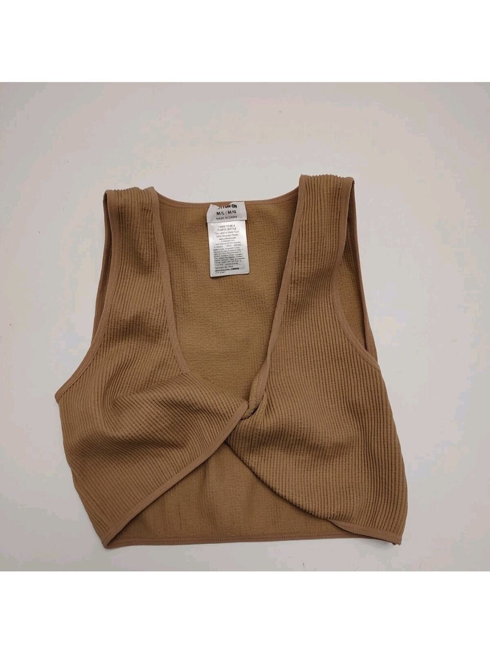 Women's Size M/L Ribbed Twist-Front Cropped Tank Top  V-Neck Brown by  Cotton On